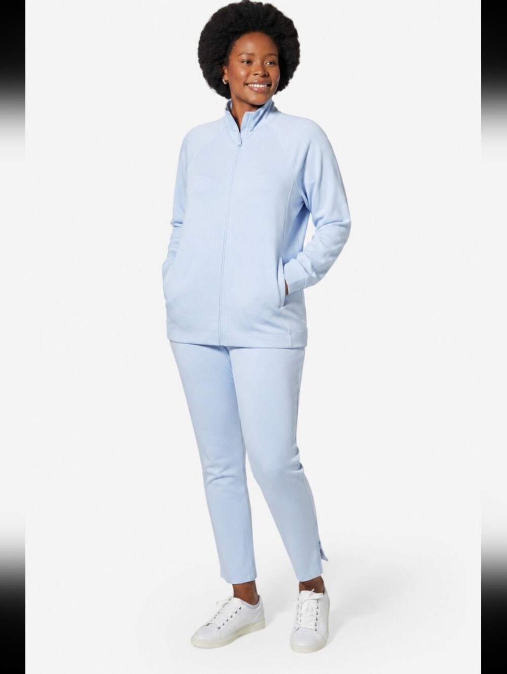 Cuddl Duds 2-Piece Smooth Knit Jersey Lounge Set Poplin Blue Size Large